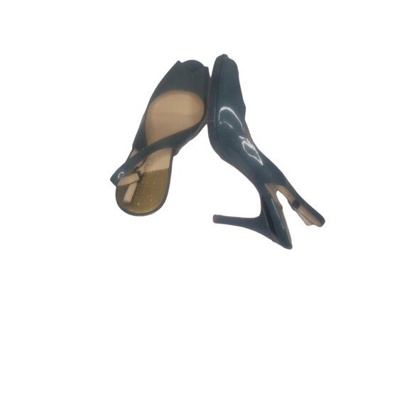 Cole Haan Stiletto Heels Women Sz 7.5B Green Peep Toe Patent Leather Designer - Picture 5 of 6